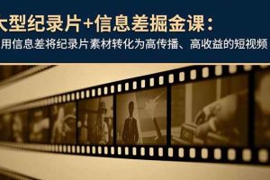 （16741期）大型纪录片+信息差掘金课：利用信息差将纪录片素材转化为高传播、高收益的短视频