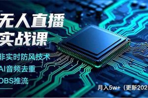 （17384期）无人直播实战课（更新2月），非实时防风技术、AI音频去重、OBS推流，建立技术壁垒，月入5w+