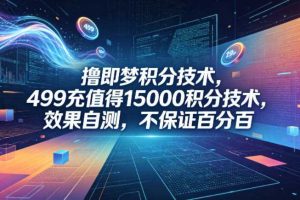 撸即梦积分技术，499充值得15000积分技术，效果自测，不保证百分百