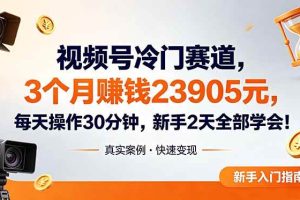 (18799期)视频号冷门赛道,3个月变现23905元,新手2天学会 每天操作30分钟!