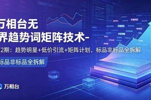 (18861期)万相台无界趋势词矩阵技术-第2期:趋势明星+低价引流+矩阵计划,标品非标品全拆解