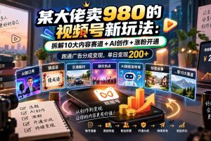 （20573期）某大佬卖980的视频号新玩法：拆解10大内容赛道+AI创作+涨粉开通，跑通广告分成变现，单日变现200+