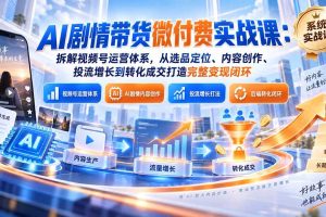 (20611期)AI剧情带货微付费实战课:拆解视频号运营体系,从选品定位、内容创作、投流增长到转化成交打造完整变现闭环